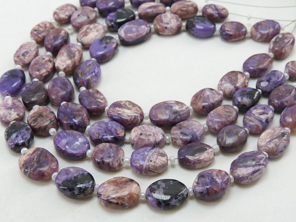 Natural Charoite Smooth Oval Shape Tumble Bead, 8 Inches Strand, 13x10 To 10x9mm Wholesaler Supplies, Purple Russian Gemstone Jewelry Making