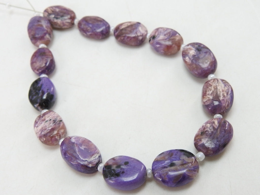 Natural Charoite Smooth Oval Shape Tumble Bead, 8 Inches Strand, 13x10 To 10x9mm Wholesaler Supplies, Purple Russian Gemstone Jewelry Making
