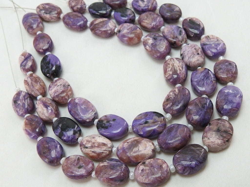 Natural Charoite Smooth Oval Shape Tumble Bead, 8 Inches Strand, 13x10 To 10x9mm Wholesaler Supplies, Purple Russian Gemstone Jewelry Making