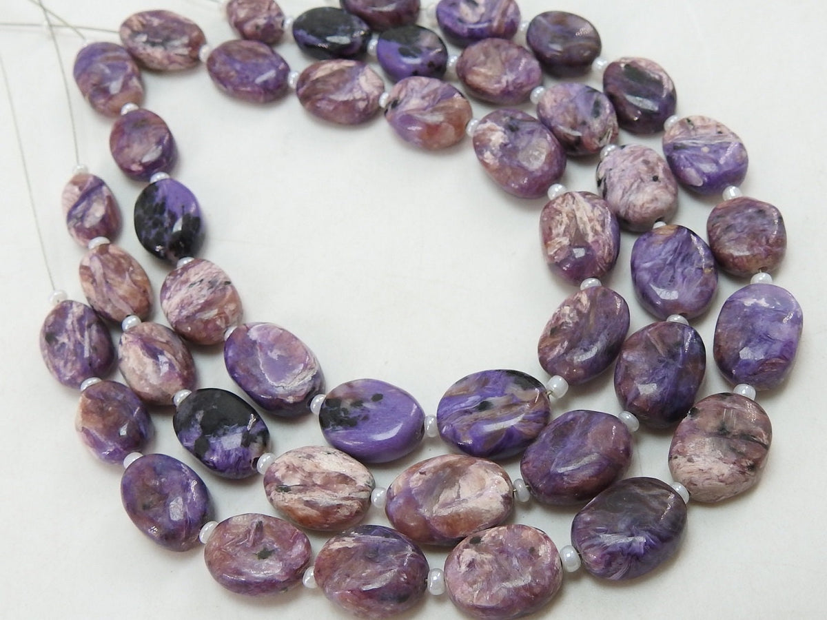 Natural Charoite Smooth Oval Shape Tumble Bead, 8 Inches Strand, 13x10 To 10x9mm Wholesaler Supplies, Purple Russian Gemstone Jewelry Making