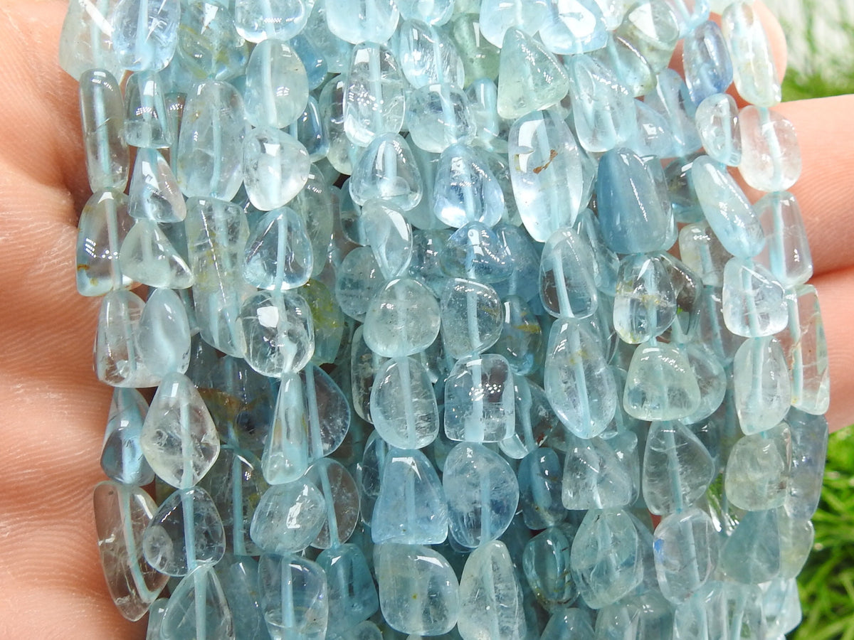 Natural Aquamarine Smooth Tumble Beads 16" Strand 6x5-10x7mm Loose Gemstone New Arrival Wholesaler Supplies for Jewelry Making PME-TU1
