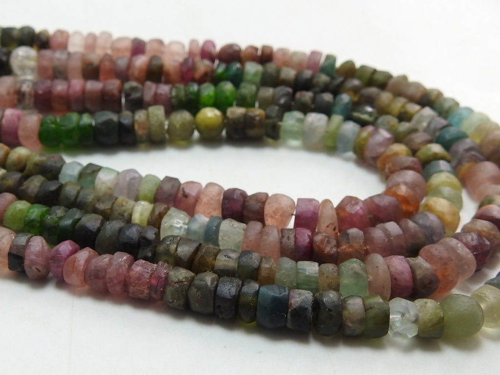 Multi Tourmaline Smooth Matte Rondelle 4-5mm Beads | Natural Gemstone 16 Inch Strand For Jewelry Making Wholesale Supply PME-B6