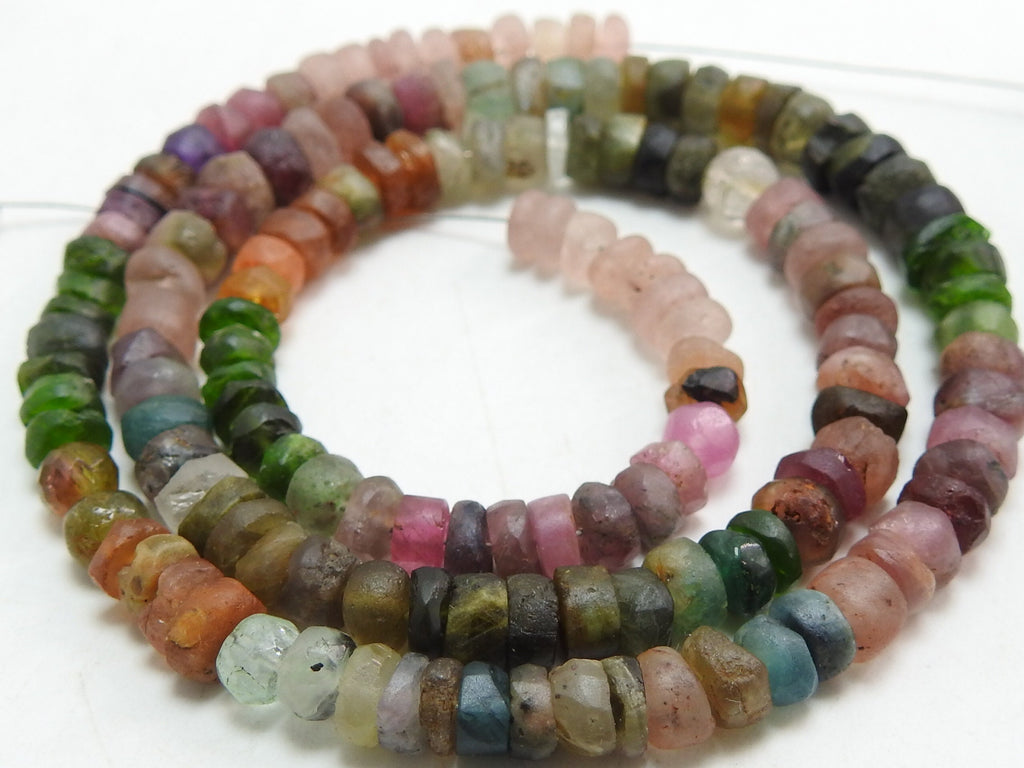 Multi Tourmaline Smooth Matte Rondelle 4-5mm Beads | Natural Gemstone 16 Inch Strand For Jewelry Making Wholesale Supply PME-B6