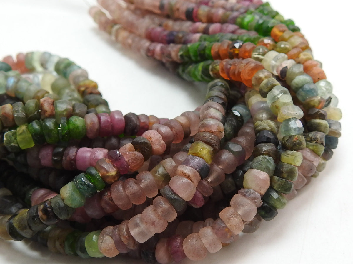 Multi Tourmaline Smooth Matte Rondelle 4-5mm Beads | Natural Gemstone 16 Inch Strand For Jewelry Making Wholesale Supply PME-B6