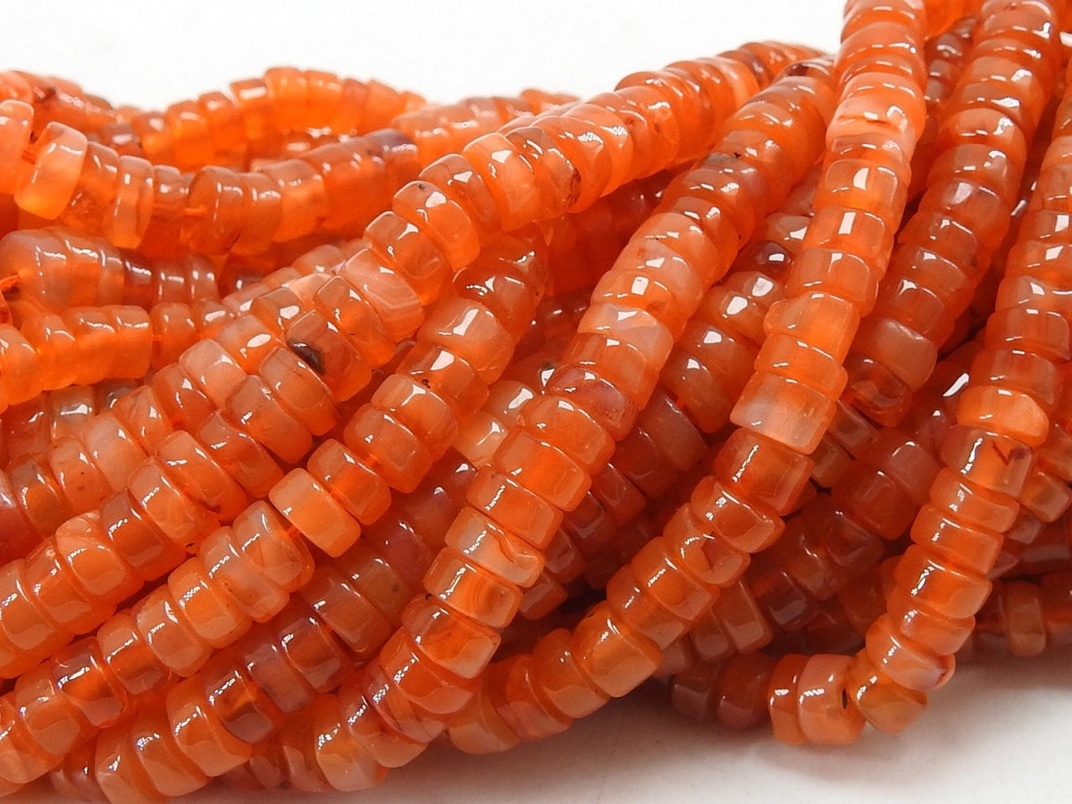 Natural Carnelian Smooth Tire Beads, Coin Wheel Shape Loose Stone, 16 Inches Strand Gemstone Bead for Jewelry Making, Craft Supply PME-T1