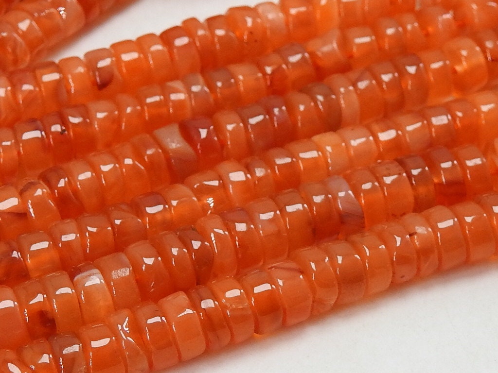 Natural Carnelian Smooth Tire Beads, Coin Wheel Shape Loose Stone, 16 Inches Strand Gemstone Bead for Jewelry Making, Craft Supply PME-T1