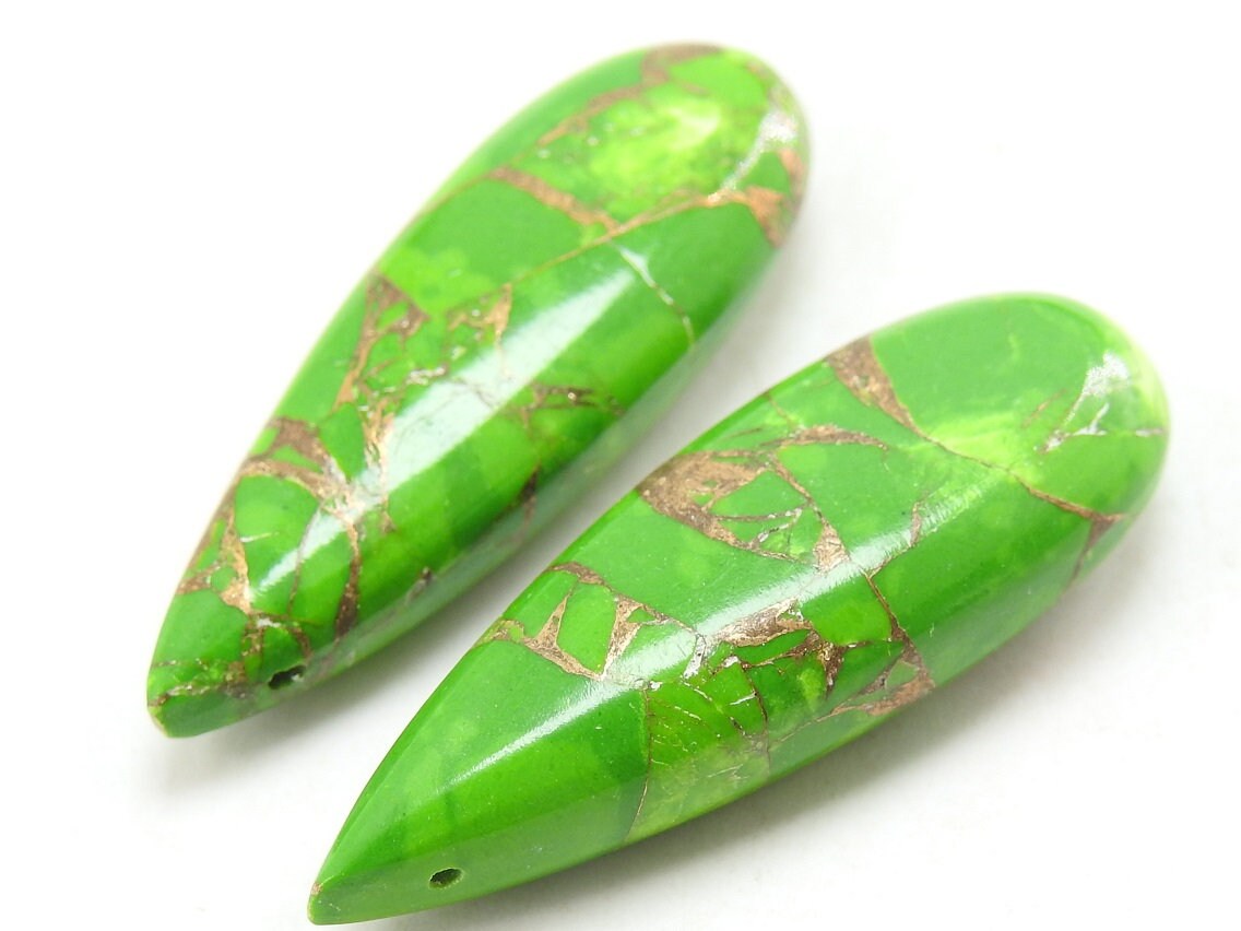 Copper Turquoise Smooth Teardrop Loose Stone 2Piece 30X10MM Earrings Pair Wholesale For DIY Jewelry Makers Gems PME-CY3