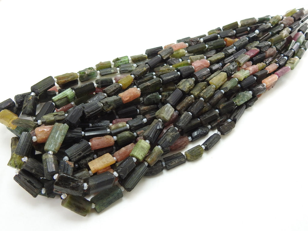 Multi Tourmaline Raw Tube Beads, Natural Rough Crystal 5x3-14x5mm 16 Inch Strand, Loose Gemstone Beads for DIY Jewelry Crafting Supplies RB2