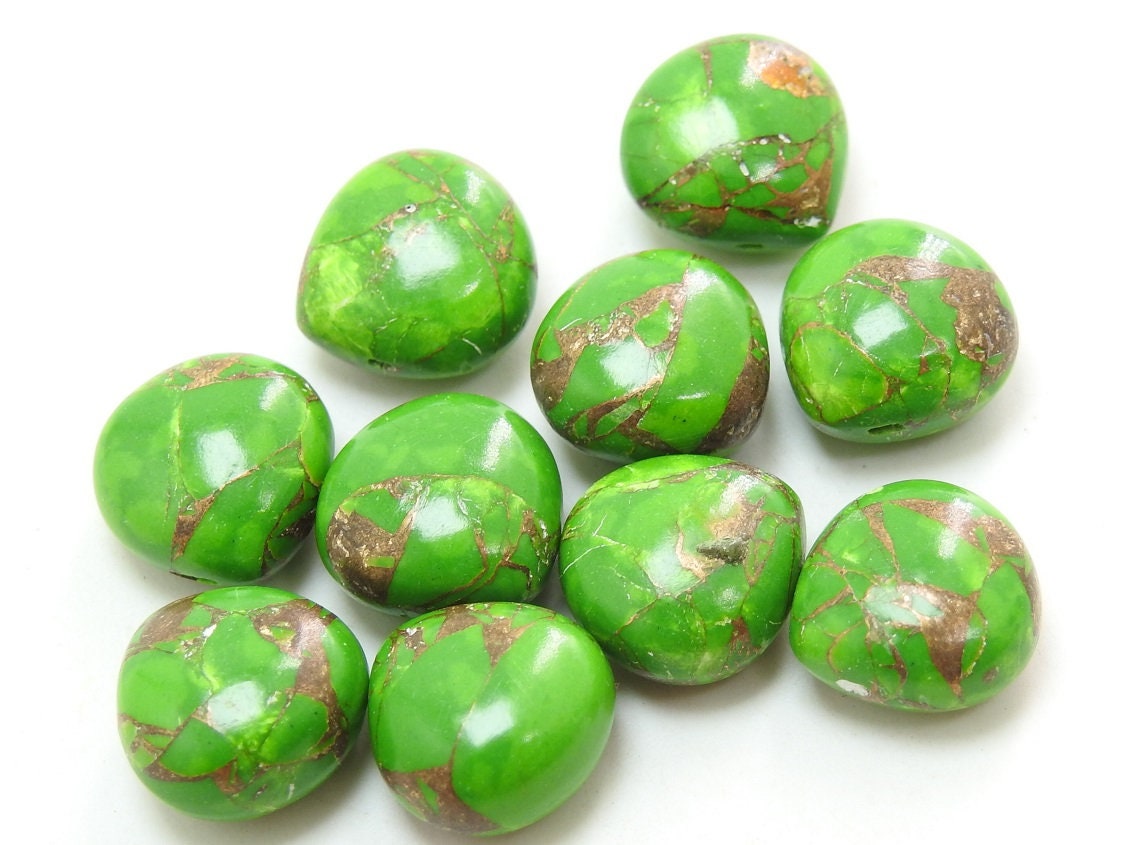 Copper Turquoise Heart Beads, Smooth Teardrop Loose Stone Wholesale, Green Blue Mojave Stone Beads For Jewelry Making, Bulk Craft Supplies