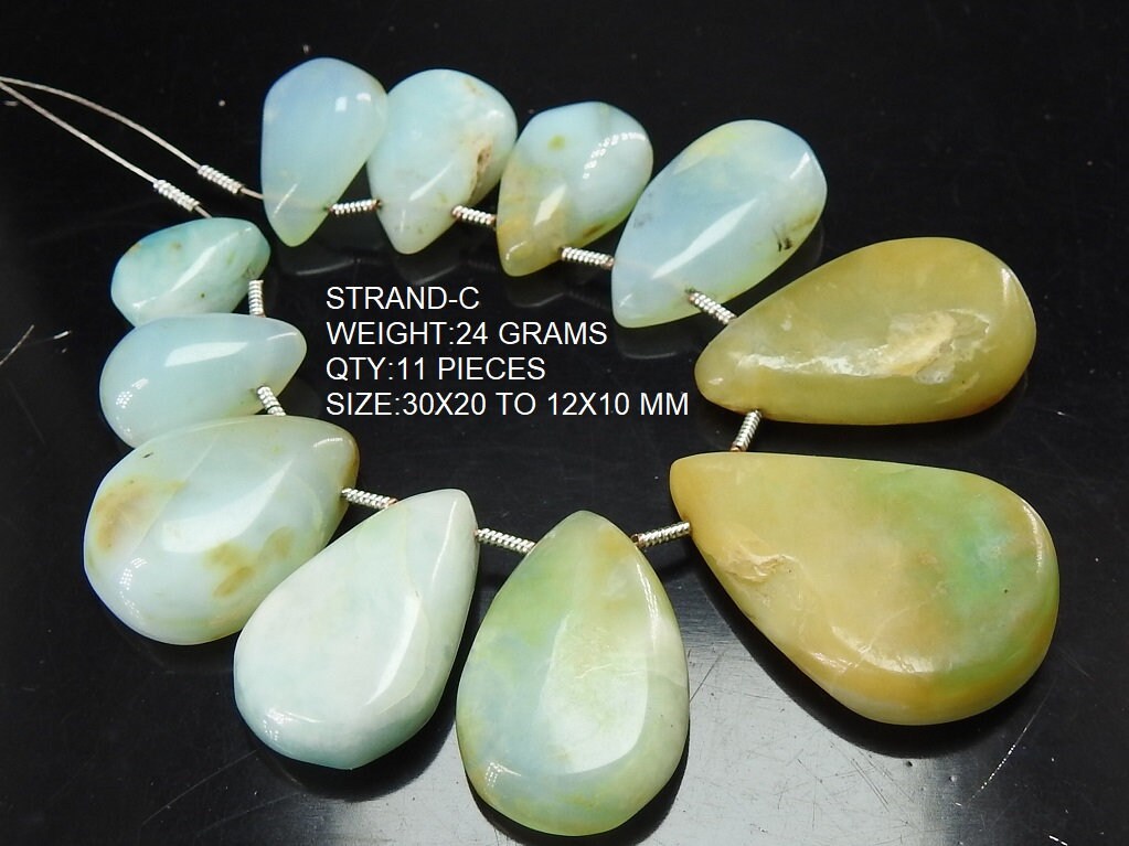 Blue Peruvian Opal Pear Shape Cabochon Briolette-Smooth Polished-Handmade Loose Stone-For Making Jewelry-Natural Stone BR7