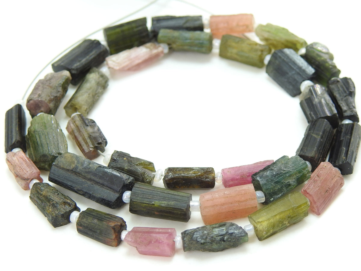 Multi Tourmaline Raw Tube Beads, Natural Rough Crystal 5x3-14x5mm 16 Inch Strand, Loose Gemstone Beads for DIY Jewelry Crafting Supplies RB2