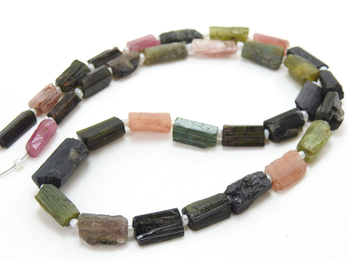 Multi Tourmaline Raw Tube Beads, Natural Rough Crystal 5x3-14x5mm 16 Inch Strand, Loose Gemstone Beads for DIY Jewelry Crafting Supplies RB2
