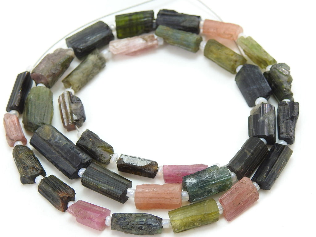 Multi Tourmaline Raw Tube Beads, Natural Rough Crystal 5x3-14x5mm 16 Inch Strand, Loose Gemstone Beads for DIY Jewelry Crafting Supplies RB2