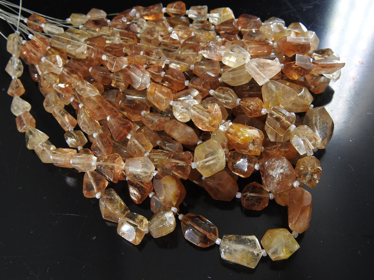 Imperial Topaz Faceted Nugget Beads, Natural Golden Yellow Tumble 10 Inch Strand 8x7mm-15x13mm, Loose Precious Stone for DIY Jewelry Making