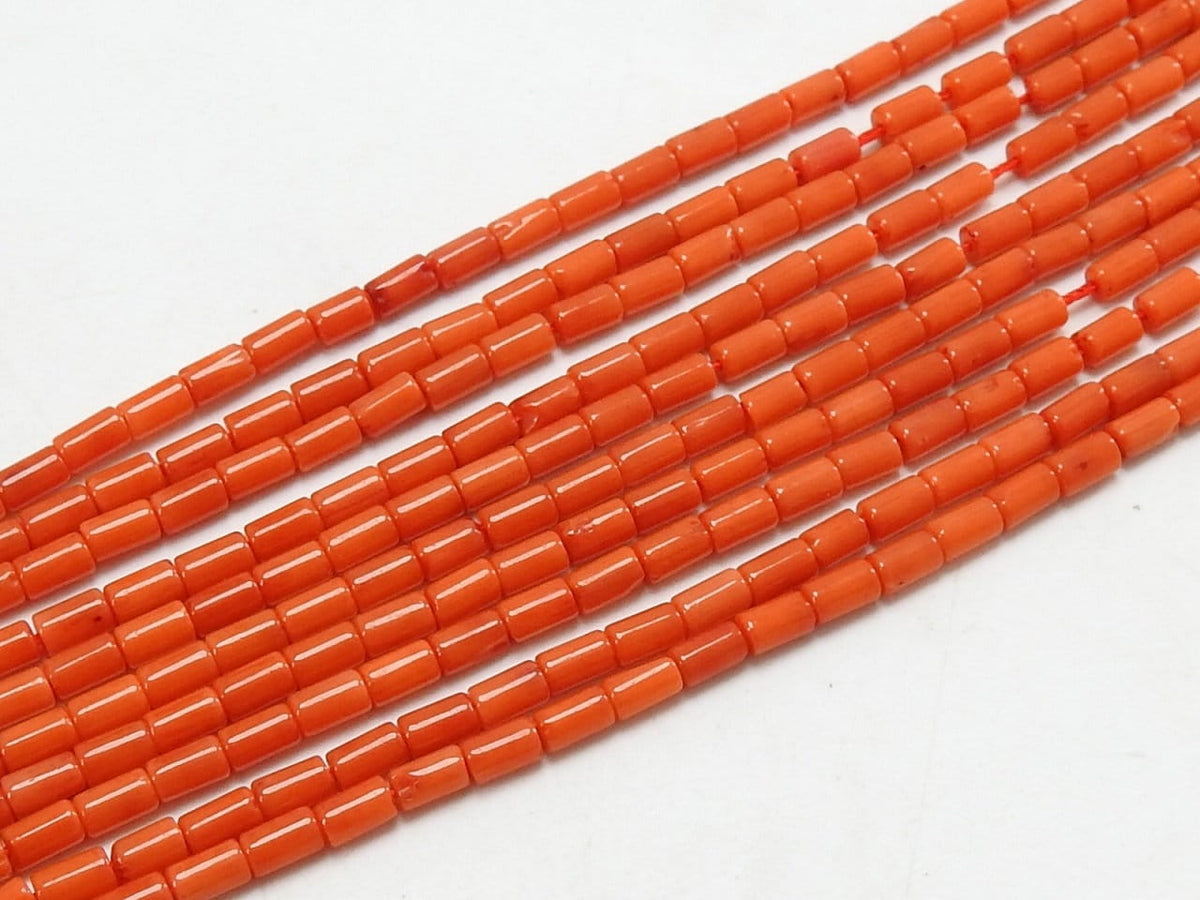 Red Coral Smooth Tube Beads, Natural Drum Barrel Strand, 4x3mm Spacer Beads, Bamboo Coral Cylinder Beads for Jewelry Making, 16Inches BK-CR2
