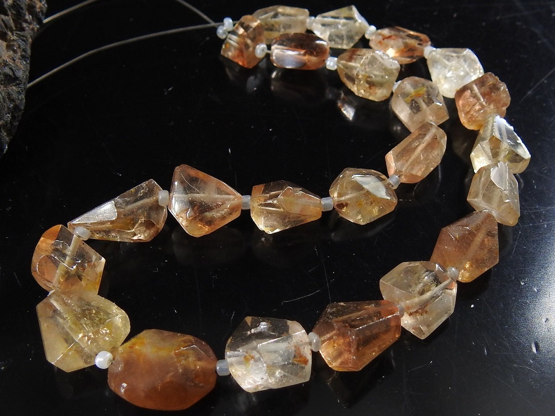Imperial Topaz Faceted Nugget Beads, Natural Golden Yellow Tumble 10 Inch Strand 8x7mm-15x13mm, Loose Precious Stone for DIY Jewelry Making