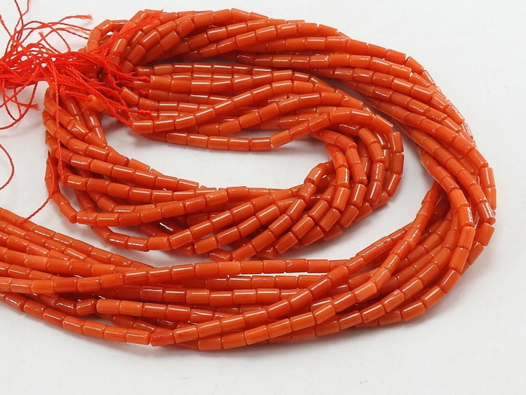 Red Coral Smooth Tube Beads, Natural Drum Barrel Strand, 4x3mm Spacer Beads, Bamboo Coral Cylinder Beads for Jewelry Making, 16Inches BK-CR2