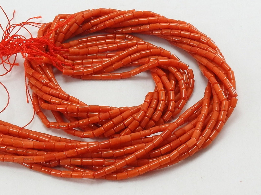Red Coral Smooth Tube Beads, Natural Drum Barrel Strand, 4x3mm Spacer Beads, Bamboo Coral Cylinder Beads for Jewelry Making, 16Inches BK-CR2