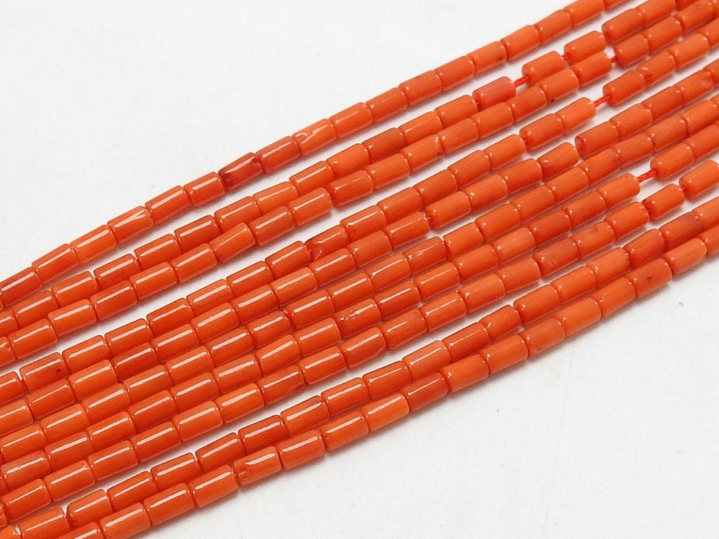 Red Coral Smooth Tube Beads, Natural Drum Barrel Strand, 4x3mm Spacer Beads, Bamboo Coral Cylinder Beads for Jewelry Making, 16Inches BK-CR2