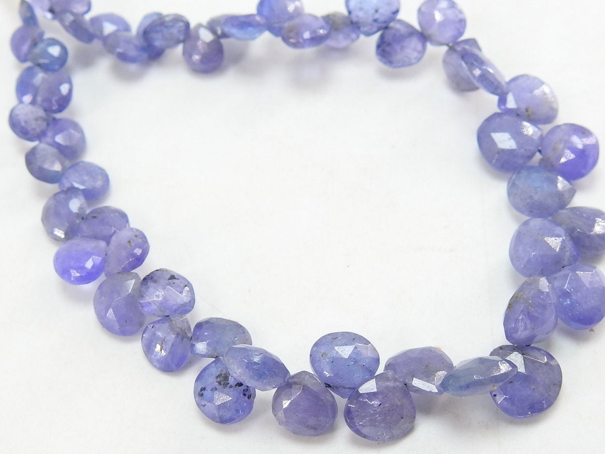 Natural Tanzanite Faceted Heart Teardrop Beads, 7x7 to 4x4mm 7 Inch Strand, Gemstone Beads For Jewelry Making