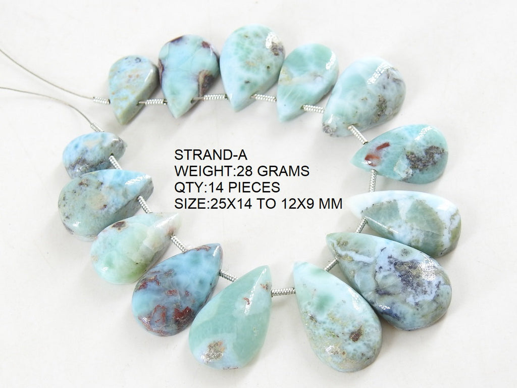 Larimar Smooth Pear Shape Cabochon Briolette Handmade Loose Gemstone Bead For Making Jewelry Wholesaler Supplies Natural Stone BR2