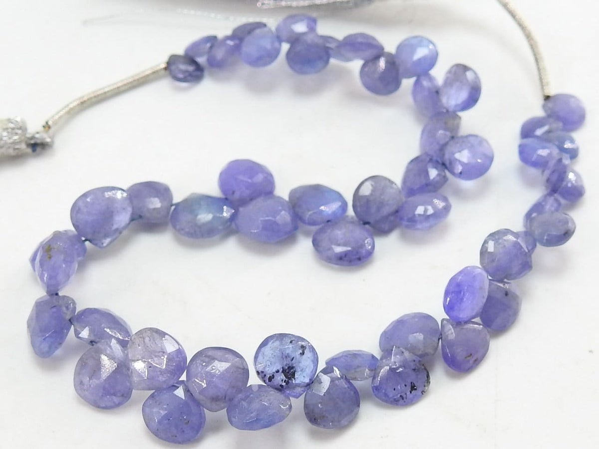 Natural Tanzanite Faceted Heart Teardrop Beads, 7x7 to 4x4mm 7 Inch Strand, Gemstone Beads For Jewelry Making