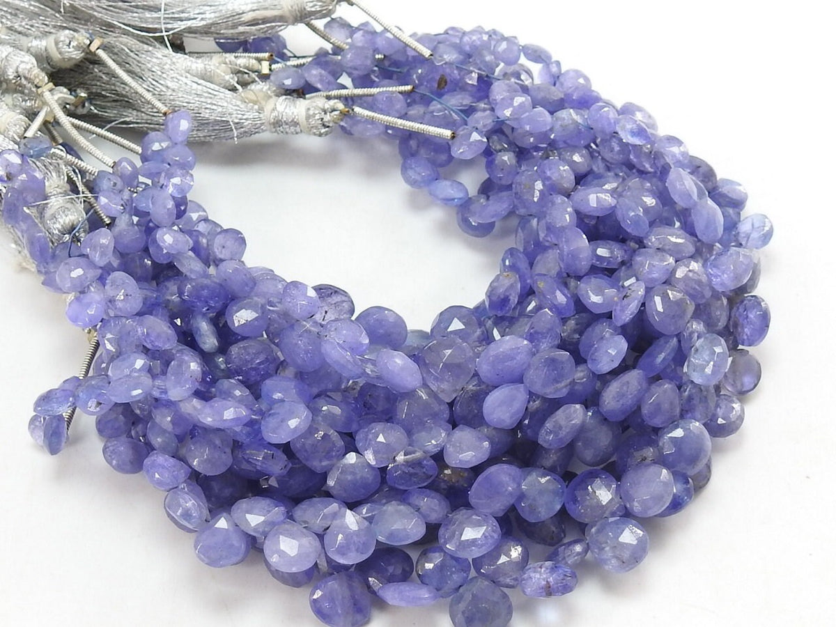 Natural Tanzanite Faceted Heart Teardrop Beads, 7x7 to 4x4mm 7 Inch Strand, Gemstone Beads For Jewelry Making