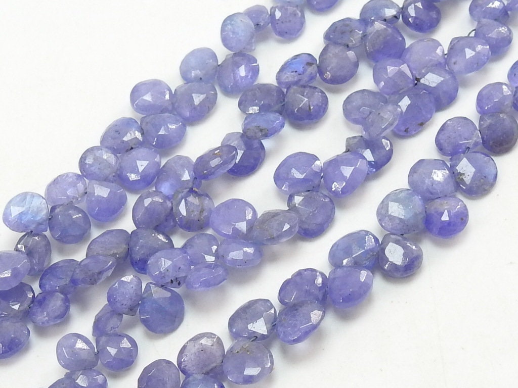 Natural Tanzanite Faceted Heart Teardrop Beads, 7x7 to 4x4mm 7 Inch Strand, Gemstone Beads For Jewelry Making