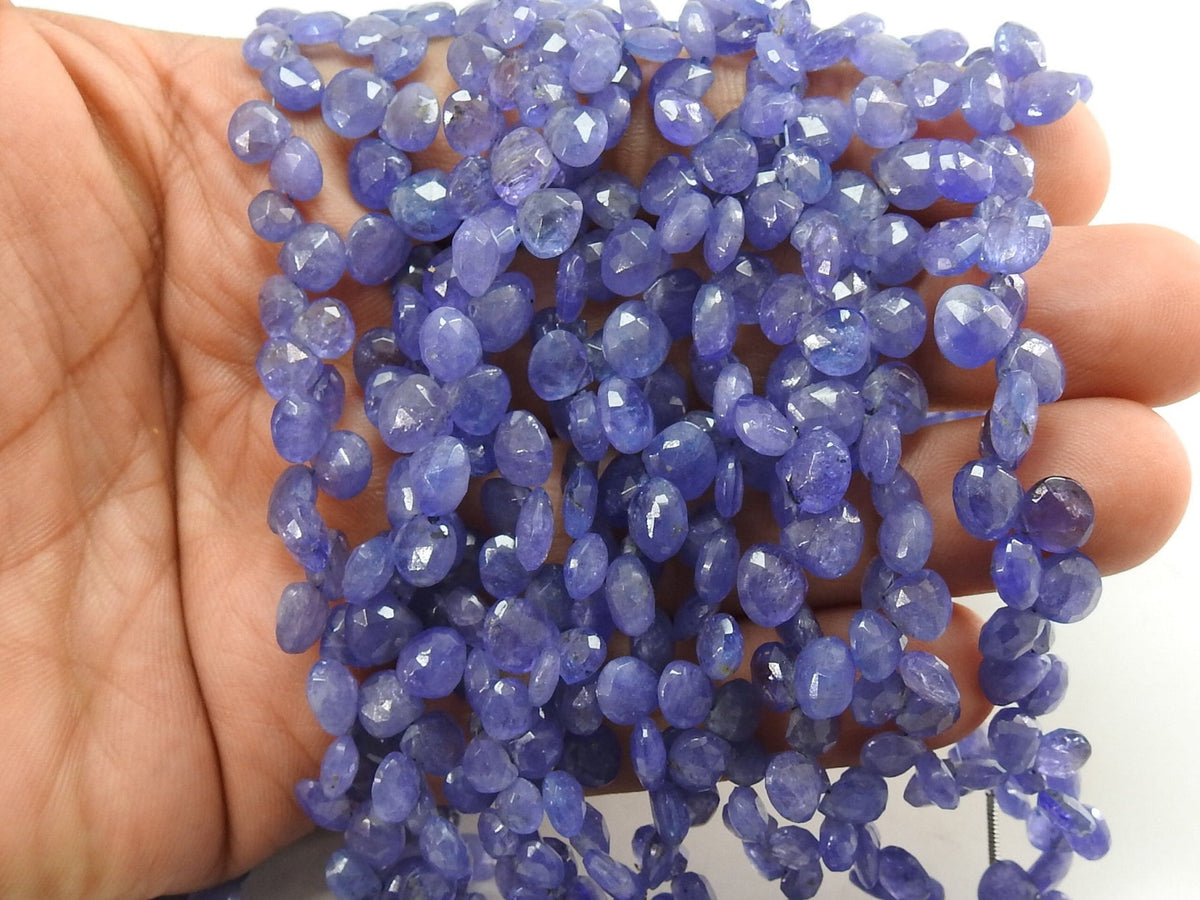 Natural Tanzanite Faceted Heart Teardrop Beads, 7x7 to 4x4mm 7 Inch Strand, Gemstone Beads For Jewelry Making