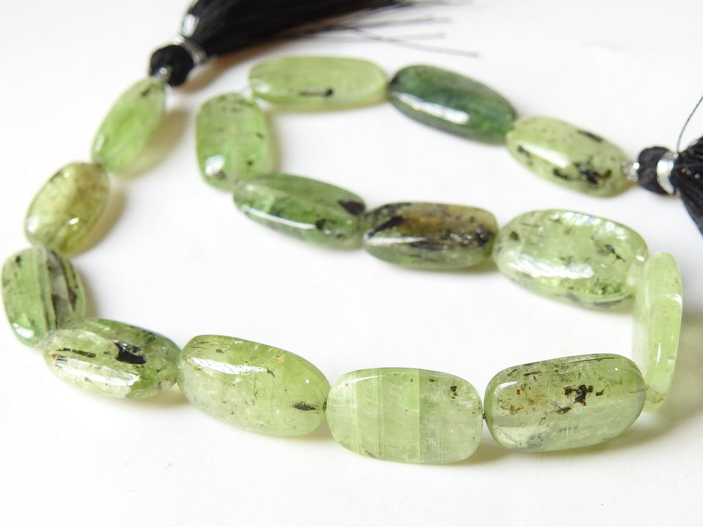 Natural Green Kyanite Smooth Flat Tumble Strand, 9x7mm to 14x10mm Handmade Loose Stone Beads for Jewelry Making, 10 Inches Wholesale TU1