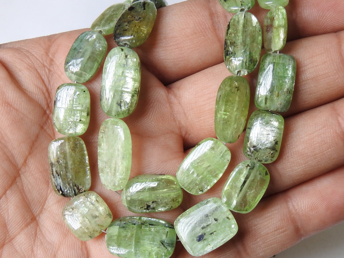 Natural Green Kyanite Smooth Flat Tumble Strand, 9x7mm to 14x10mm Handmade Loose Stone Beads for Jewelry Making, 10 Inches Wholesale TU1