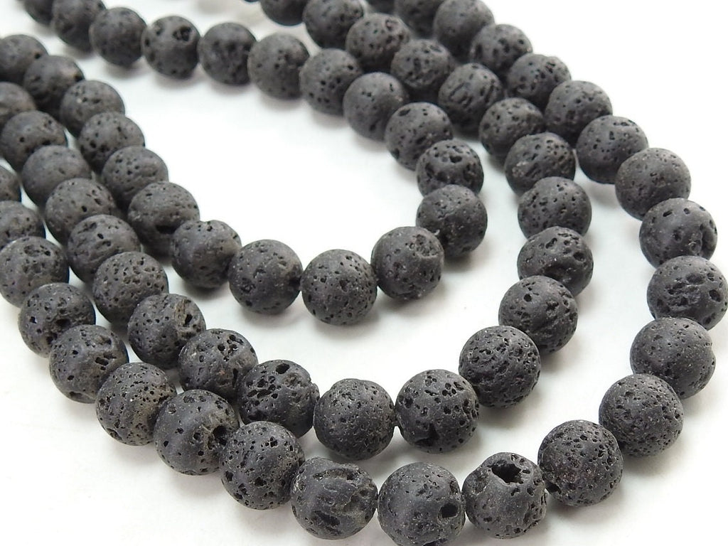 Natural Black Volcanic Lava Smooth Matte Polished Sphere Ball Round Bead Strand 15 Inch 8mm For DIY Jewelry Making Wholesaler Supply WM-B7
