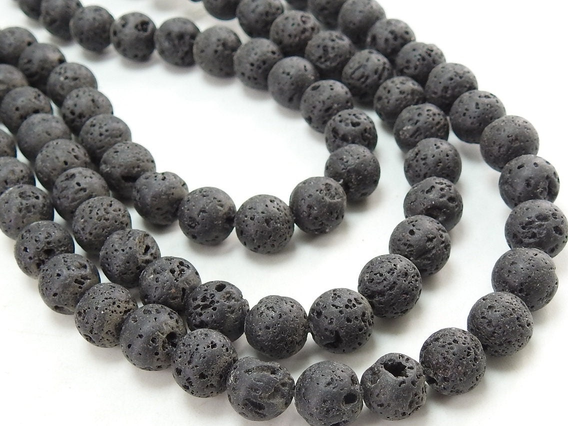 Natural Black Volcanic Lava Smooth Matte Polished Sphere Ball Round Bead Strand 15 Inch 8mm For DIY Jewelry Making Wholesaler Supply WM-B7