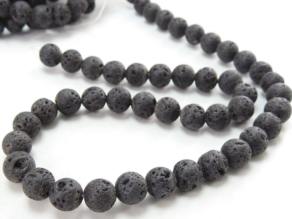Natural Black Volcanic Lava Smooth Matte Polished Sphere Ball Round Bead Strand 15 Inch 8mm For DIY Jewelry Making Wholesaler Supply WM-B7