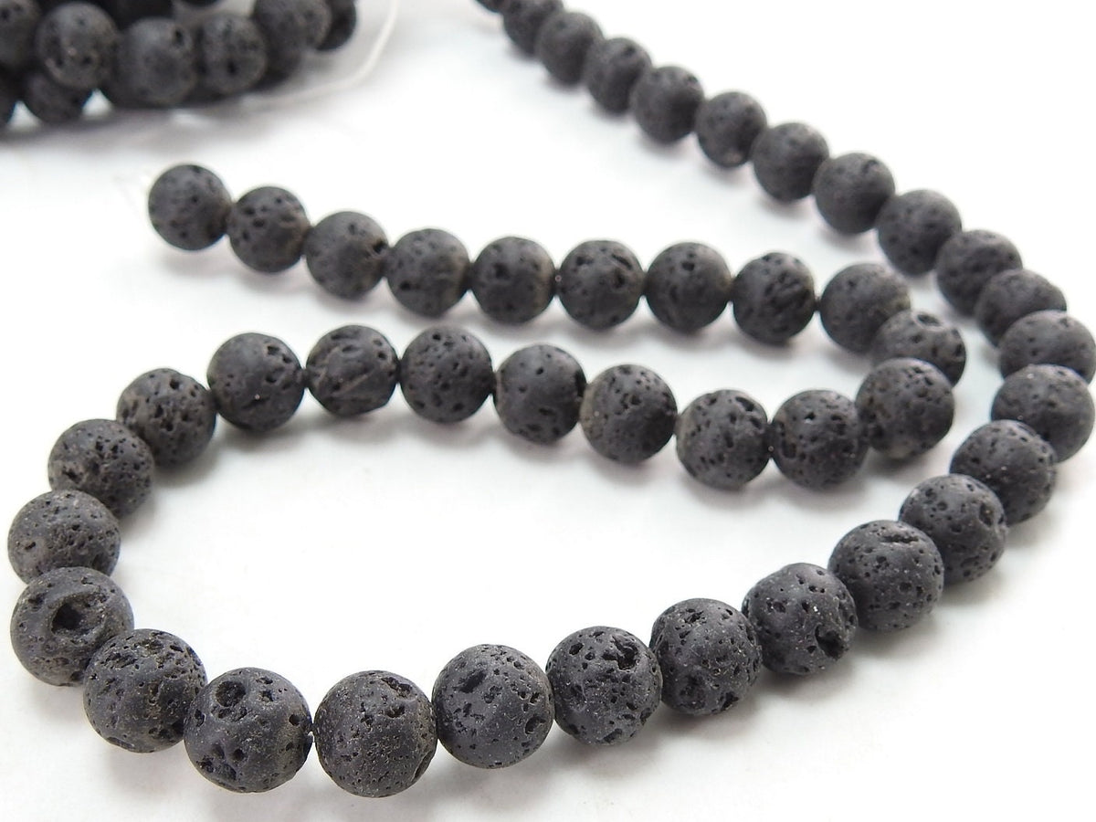 Natural Black Volcanic Lava Smooth Matte Polished Sphere Ball Round Bead Strand 15 Inch 8mm For DIY Jewelry Making Wholesaler Supply WM-B7