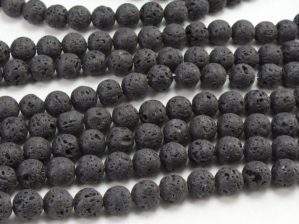 Natural Black Volcanic Lava Smooth Matte Polished Sphere Ball Round Bead Strand 15 Inch 8mm For DIY Jewelry Making Wholesaler Supply WM-B7