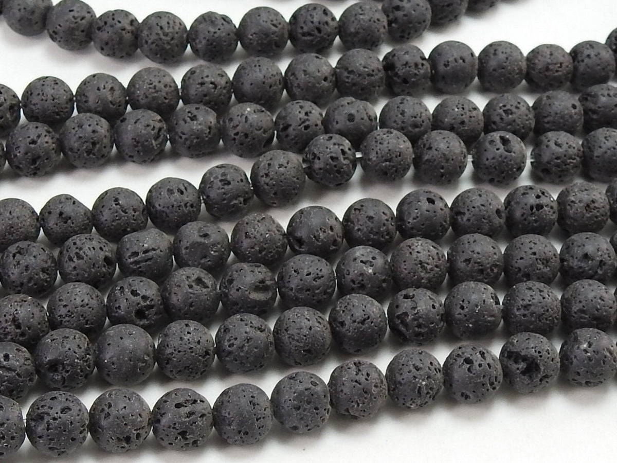 Natural Black Volcanic Lava Smooth Matte Polished Sphere Ball Round Bead Strand 15 Inch 8mm For DIY Jewelry Making Wholesaler Supply WM-B7