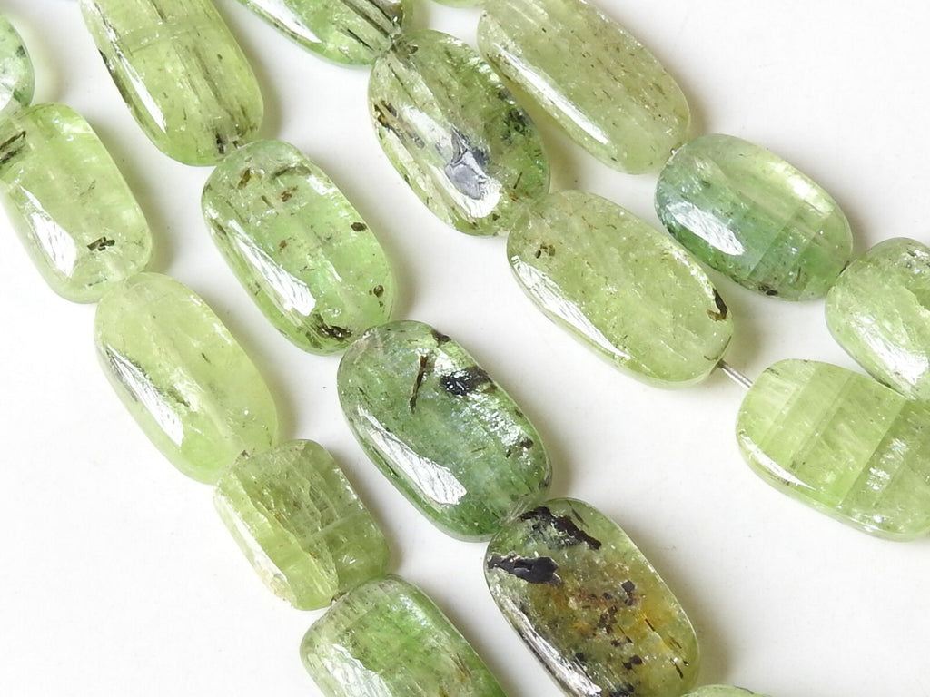 Natural Green Kyanite Smooth Flat Tumble Strand, 9x7mm to 14x10mm Handmade Loose Stone Beads for Jewelry Making, 10 Inches Wholesale TU1