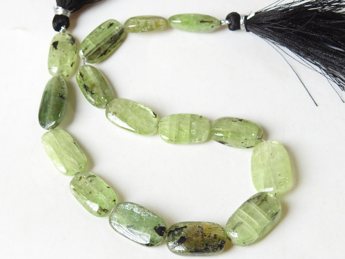 Natural Green Kyanite Smooth Flat Tumble Strand, 9x7mm to 14x10mm Handmade Loose Stone Beads for Jewelry Making, 10 Inches Wholesale TU1