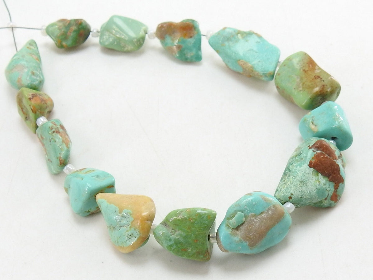 Natural Arizona Turquoise Tumble Beads 8 Inch Strand Polished Rough Raw Mineral Stone R2