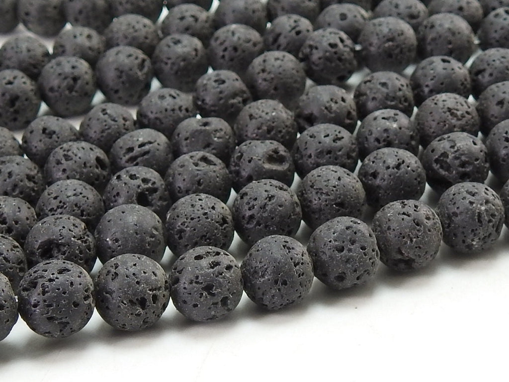 Natural Black Volcanic Lava Smooth Matte Polished Sphere Ball Round Bead Strand 15 Inch 8mm For DIY Jewelry Making Wholesaler Supply WM-B7