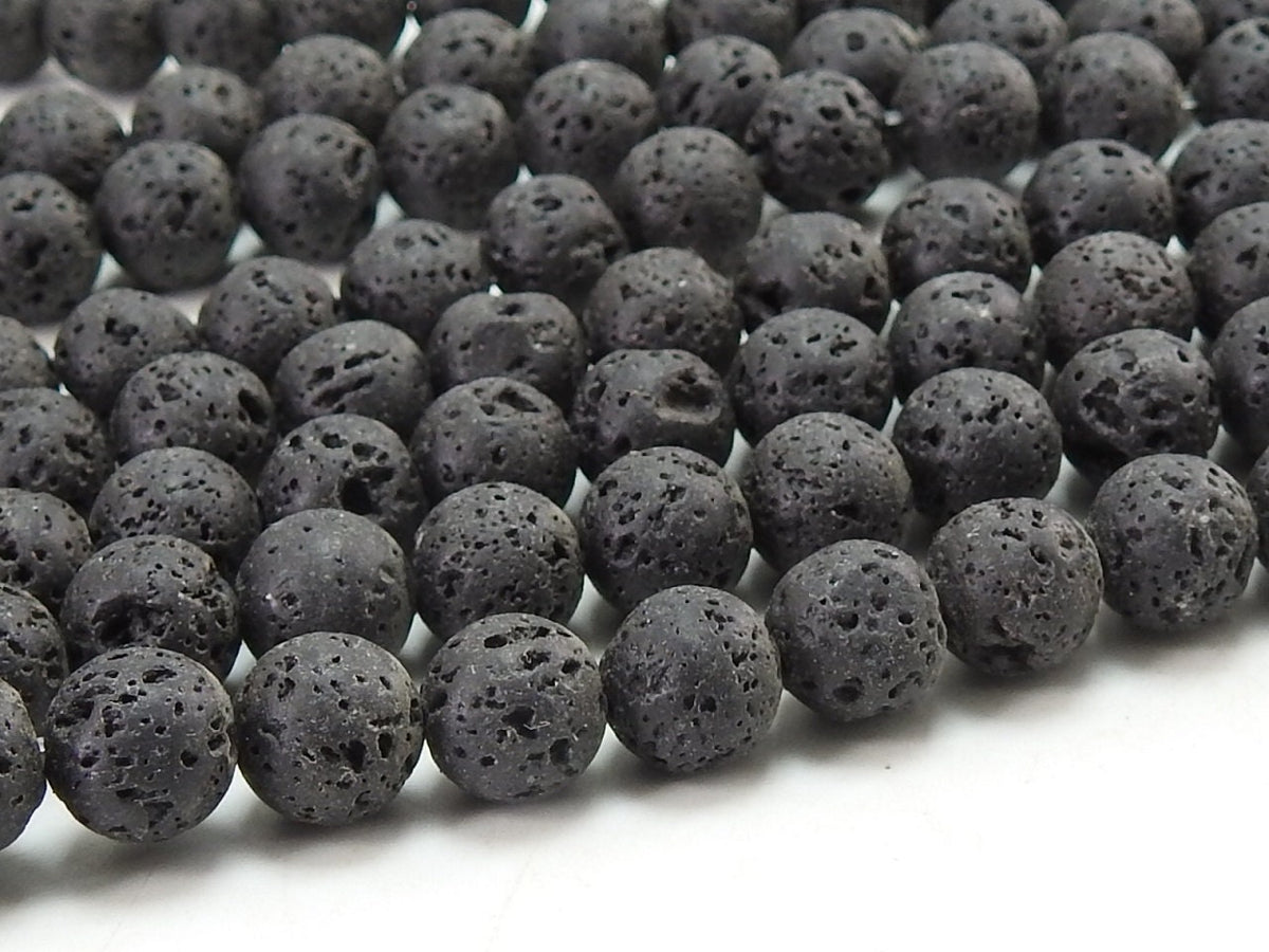 Natural Black Volcanic Lava Smooth Matte Polished Sphere Ball Round Bead Strand 15 Inch 8mm For DIY Jewelry Making Wholesaler Supply WM-B7