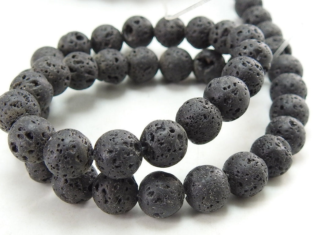 Natural Black Volcanic Lava Smooth Matte Polished Sphere Ball Round Bead Strand 15 Inch 8mm For DIY Jewelry Making Wholesaler Supply WM-B7