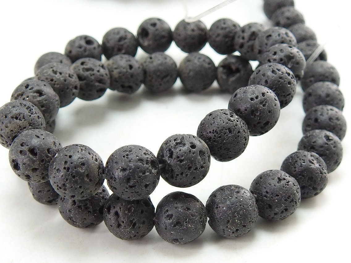 Natural Black Volcanic Lava Smooth Matte Polished Sphere Ball Round Bead Strand 15 Inch 8mm For DIY Jewelry Making Wholesaler Supply WM-B7