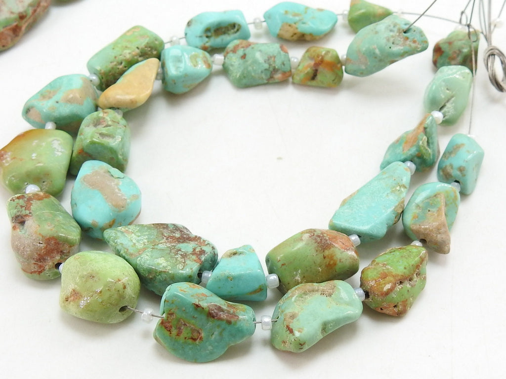 Natural Arizona Turquoise Tumble Beads 8 Inch Strand Polished Rough Raw Mineral Stone R2