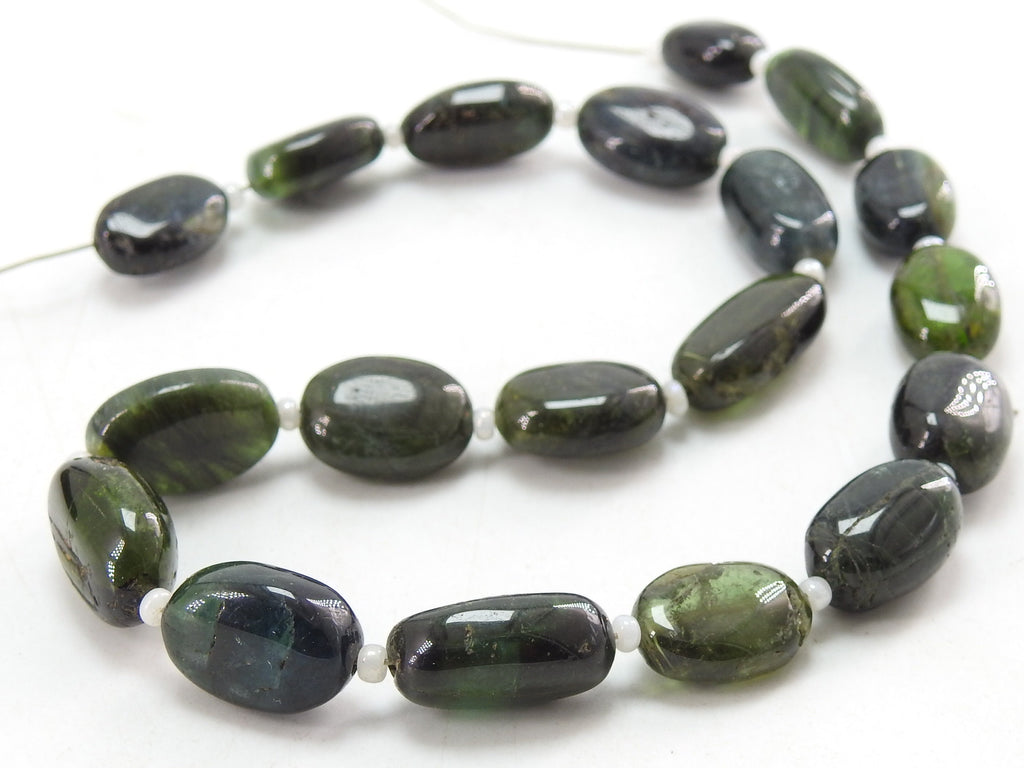 Natural Green Tourmaline Smooth Oval Tumble Beads 10" Strand 10x7-15x9mm Polished Loose Gemstone Jewelry Making Supply TU5