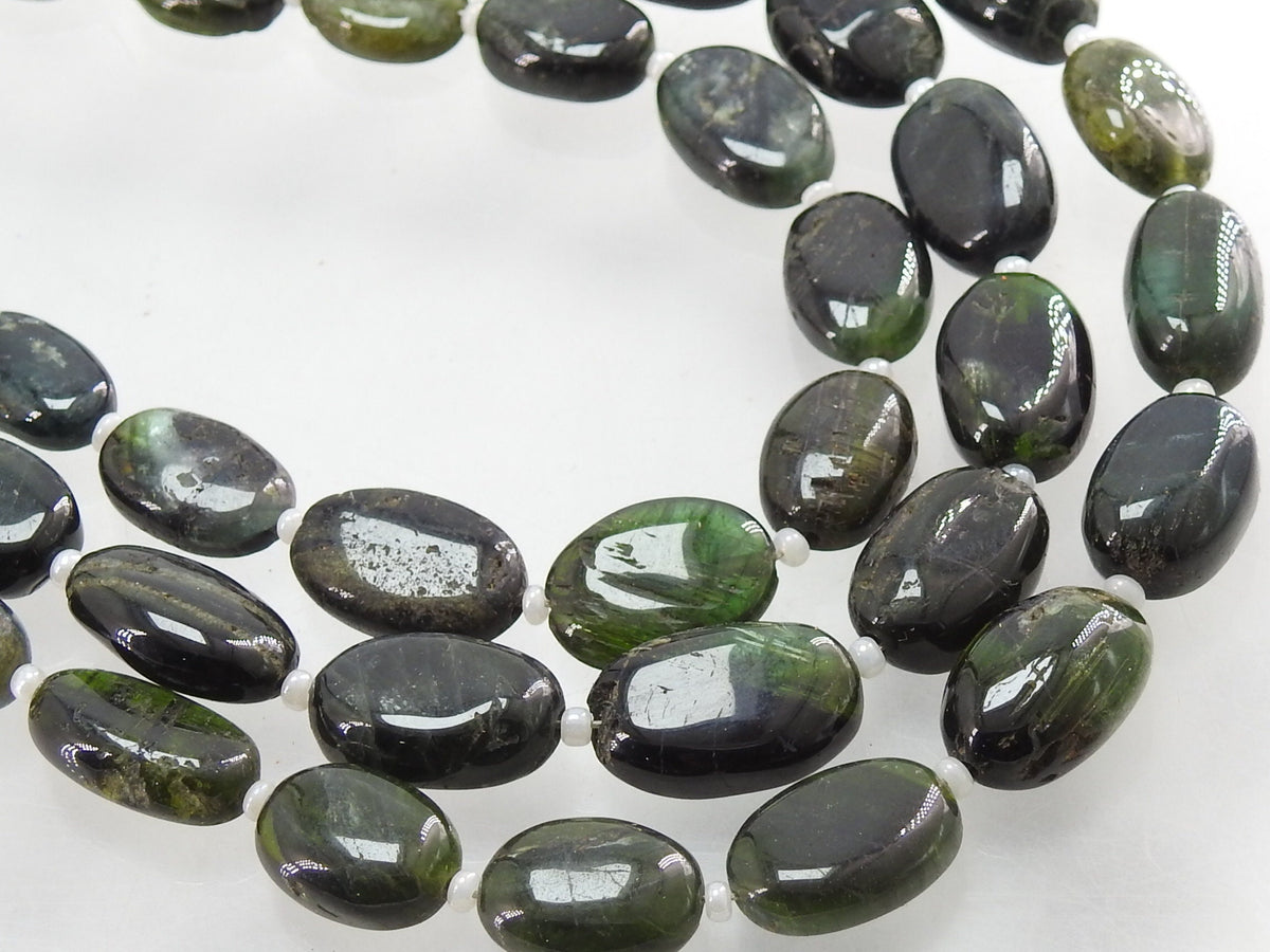 Natural Green Tourmaline Smooth Oval Tumble Beads 10" Strand 10x7-15x9mm Polished Loose Gemstone Jewelry Making Supply TU5