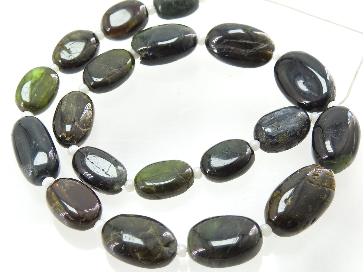 Natural Green Tourmaline Smooth Oval Tumble Beads 10" Strand 10x7-15x9mm Polished Loose Gemstone Jewelry Making Supply TU5
