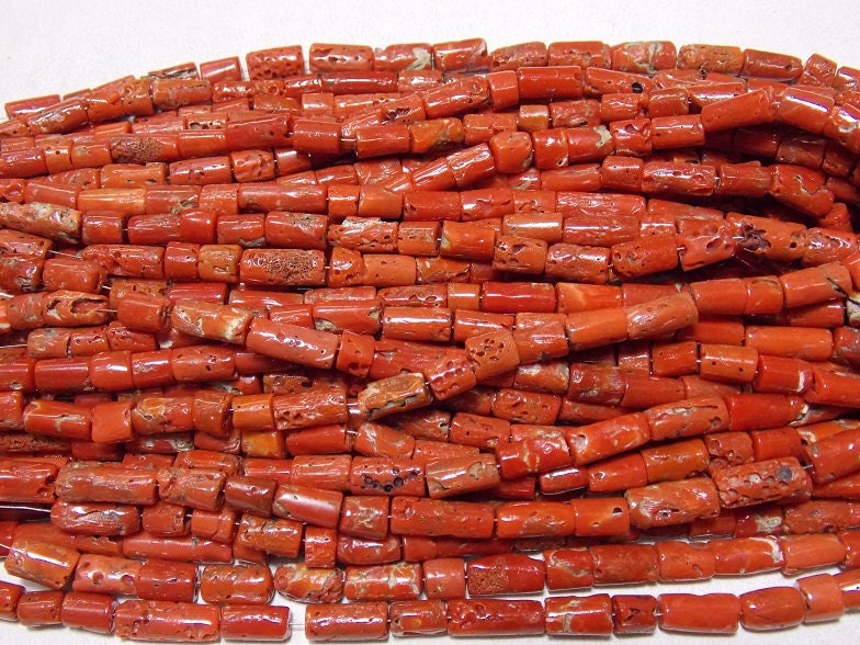 Natural Red Coral Smooth Tube Beads 5x6mm Cylinder Gemstone 8Inch Strand Genuine Stone Wholesale Jewelry Making Supplies New Arrival