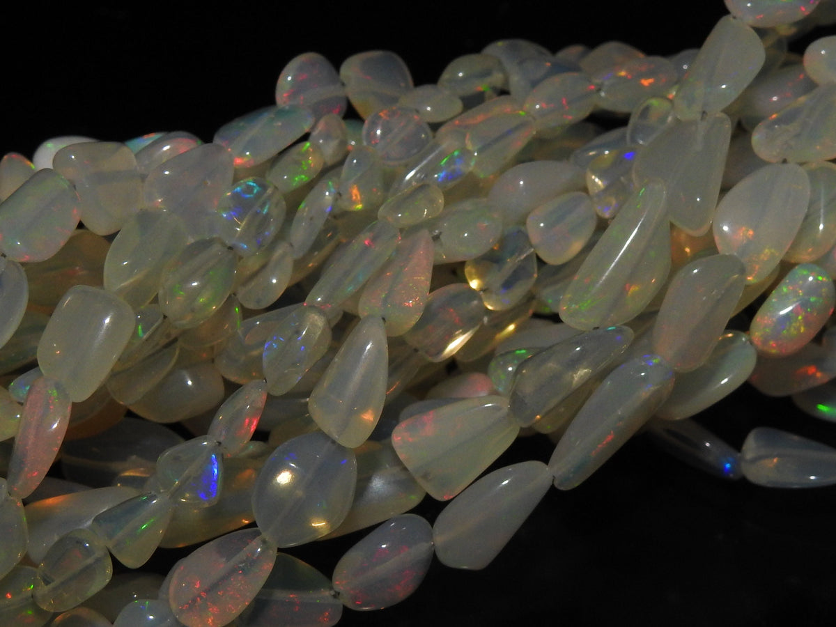 Ethiopian Opal Multi Fire Smooth Tumble Bead-16Inch 5X4To10X7MM Approx-Wholesaler Supplies-Natural Stone MS-EO2